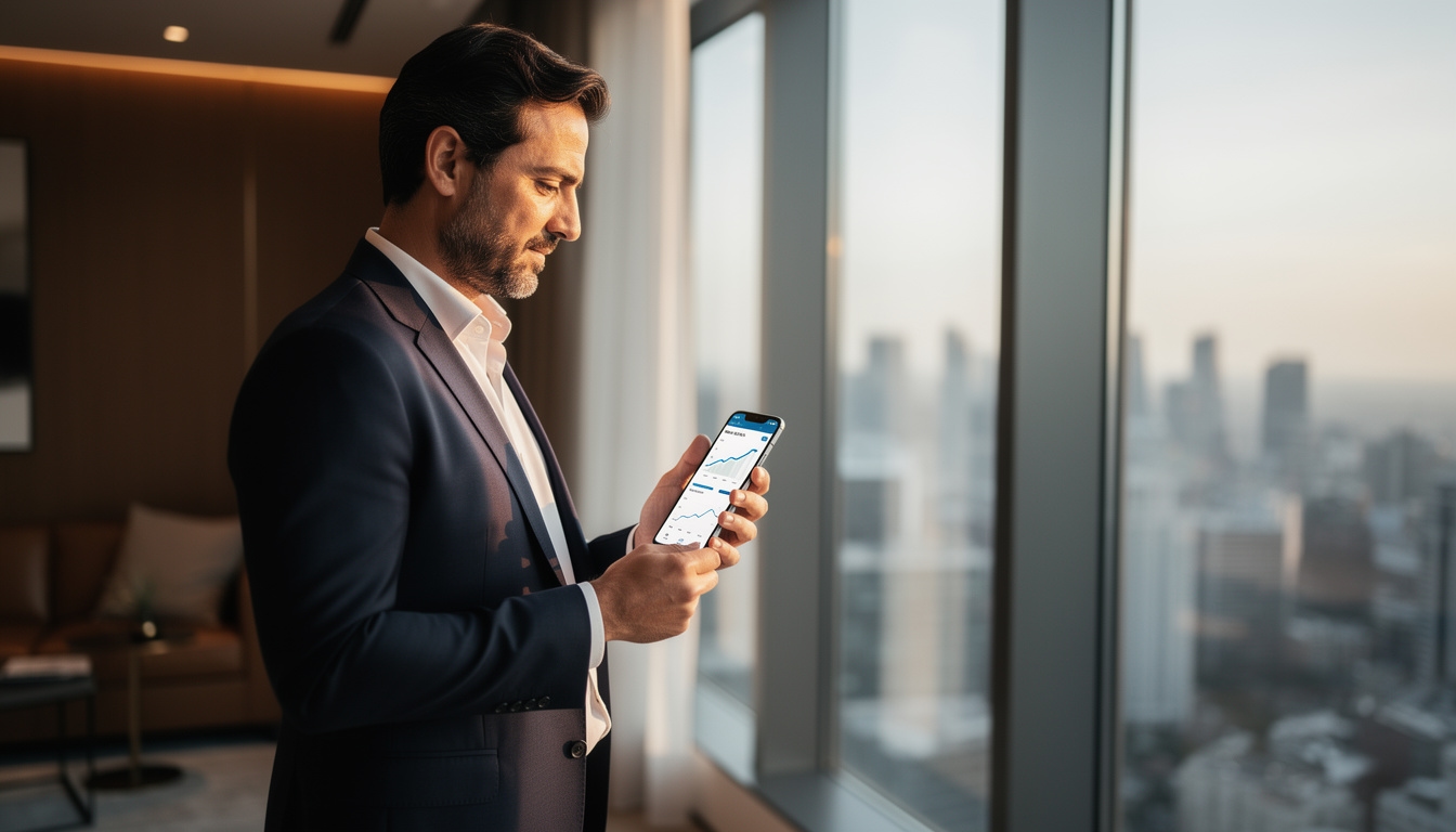 Emprendedor con mentalidad de crecimiento analizando métricas de visibilidad digital
